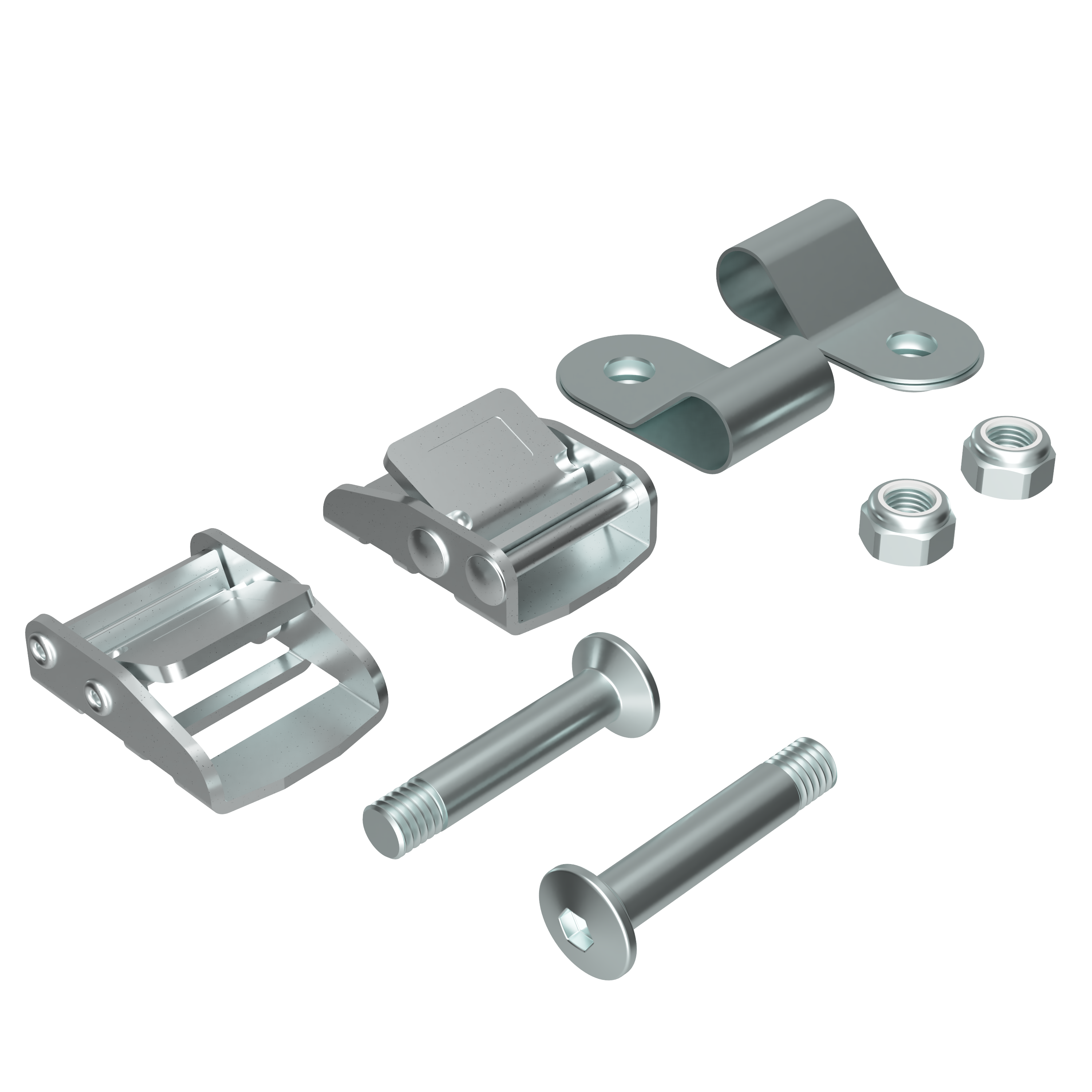 2 steel buckles with straps, screws and nuts